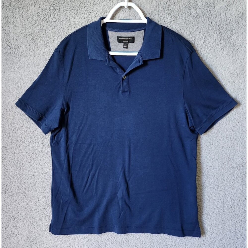 Banana Republic Navy Blue Dress Polo Shirt Size Large 100% Cotton